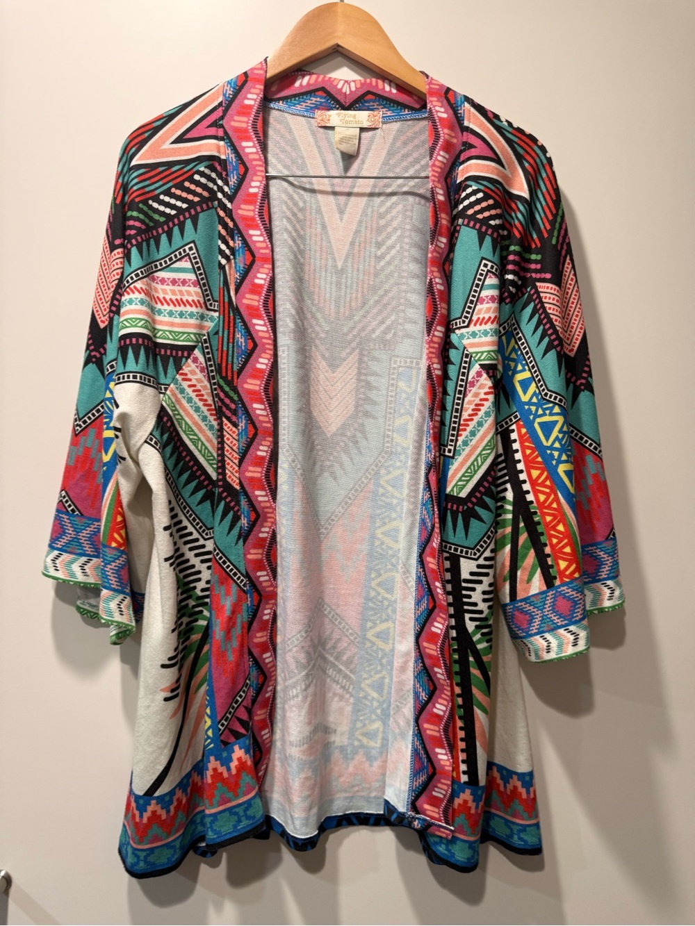 Flying Tomato Boho Tribal Print Open Front Kimono Cardigan | 1X